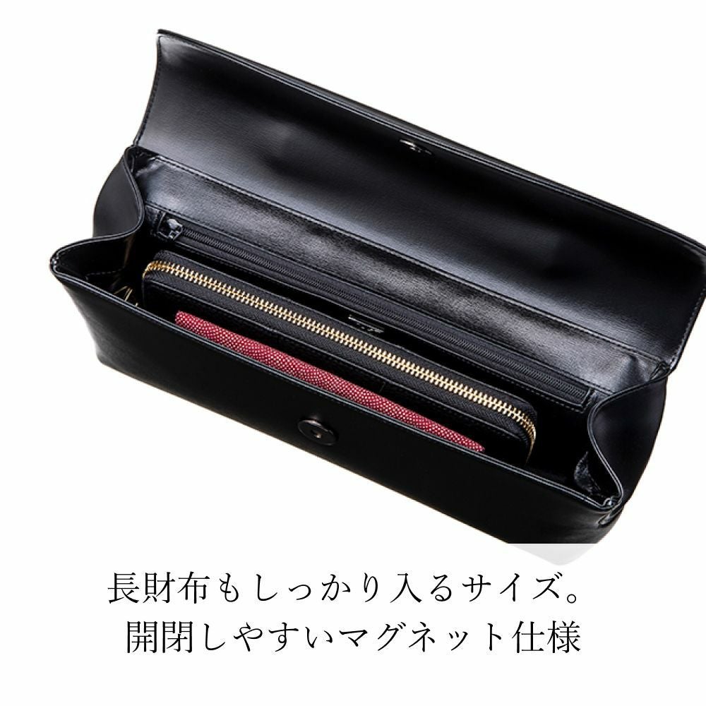 美品/皇帝御用達✨濱野 ハンドバッグ プチポアン 黒 がま口 レザー ハマノ 濱野皮革工藝 HAMANO】皇室御用達 ロイヤルモデル フォーマル