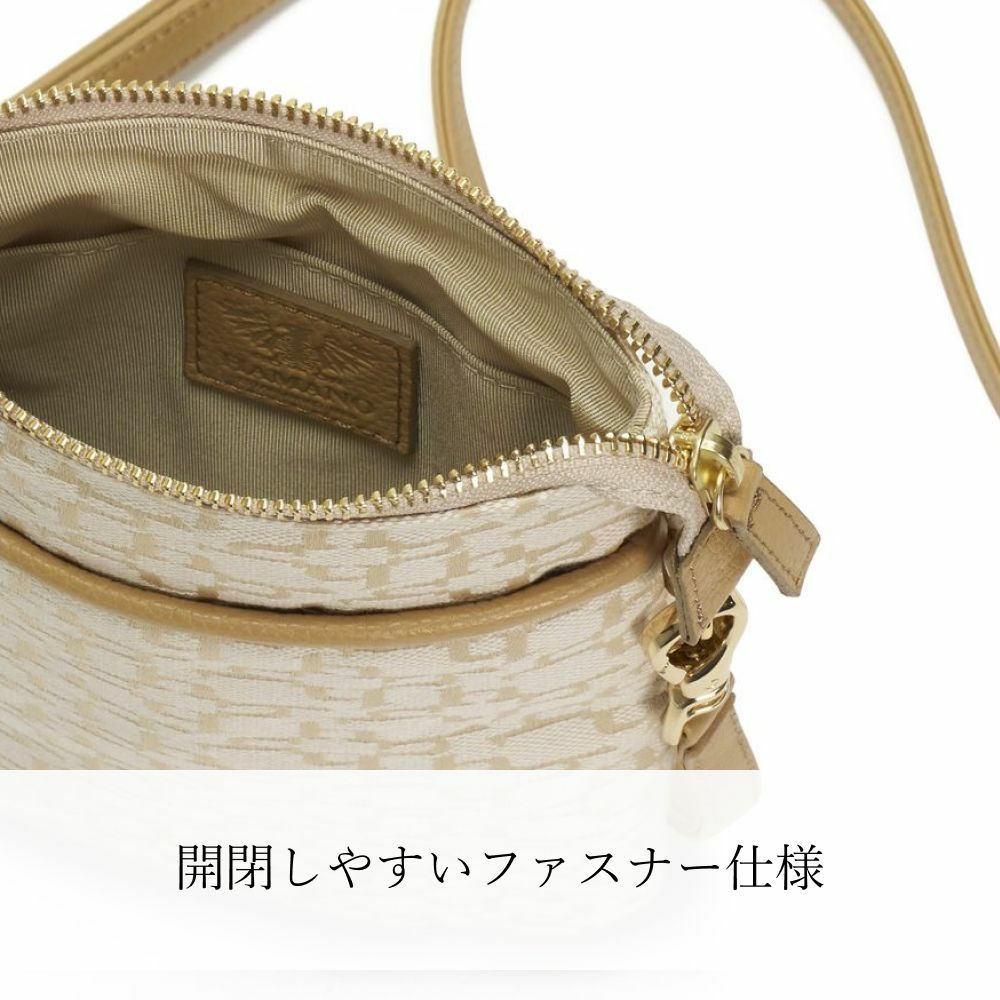 【美品】濱野皮革工藝 HAMANO ショルダーバッグ 金具 ベージュ 濱野皮革工藝 HAMANO】皇室御用達 ハナエルジャガードショルダー